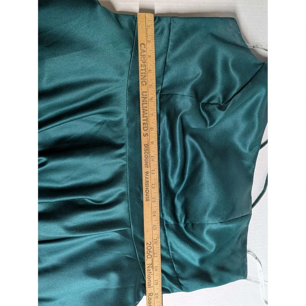 Jules & Cleo Dress Women 20 Emerald Green One Shoulder Rhinestone Satin Gown - Picture 7 of 16